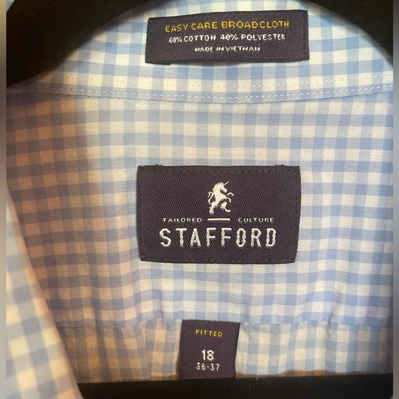 Stafford Easy Care Men’s Blue Gingham Button Down - size 18/36-37 - Picture 3 of 4